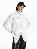 Çizgili Oversize Kadın Gömlek Tunik
