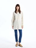 Düz Uzun Kollu Oversize Keten Karışımlı Kadın Gömlek Tunik