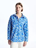 Çiçekli Uzun Kollu Oversize Poplin Kadın Gömlek
