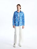 Çiçekli Uzun Kollu Oversize Poplin Kadın Gömlek