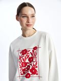 Bisiklet Yaka Baskılı Uzun Kollu Kadın Sweatshirt Tunik