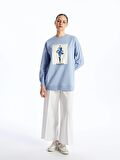 Bisiklet Yaka Baskılı Uzun Kollu Kadın Sweatshirt Tunik