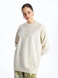Bisiklet Yaka Nakışlı Uzun Kollu Kadın Sweatshirt Tunik