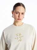 Bisiklet Yaka Nakışlı Uzun Kollu Kadın Sweatshirt Tunik