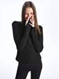 Kadın Dik Yaka Düz Fermuarlı Sweatshirt