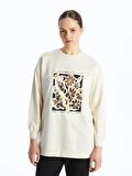 Bisiklet Yaka Baskılı Kadın Sweatshirt Tunik