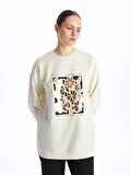 Bisiklet Yaka Baskılı Kadın Sweatshirt Tunik