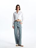 Düz Uzun Kollu Crop Poplin Kadın Gömlek