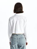 Düz Uzun Kollu Crop Poplin Kadın Gömlek