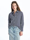 Çizgili Uzun Kollu Oversize Poplin Kadın Gömlek