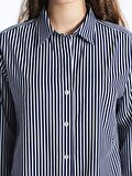 Çizgili Uzun Kollu Oversize Poplin Kadın Gömlek