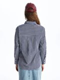 Çizgili Uzun Kollu Oversize Poplin Kadın Gömlek