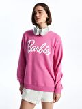 Bisiklet Yaka Barbie Baskılı Uzun Kollu Kadın Sweatshirt