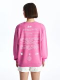 Bisiklet Yaka Barbie Baskılı Uzun Kollu Kadın Sweatshirt
