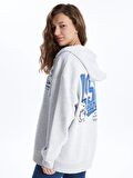 Kapüşonlu Snoopy Baskılı Uzun Kollu Oversize Kadın Fermuarlı Sweatshirt