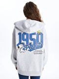 Kapüşonlu Snoopy Baskılı Uzun Kollu Oversize Kadın Fermuarlı Sweatshirt