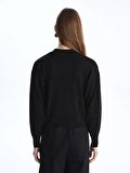 Bisiklet Yaka Parlak Görünümlü Uzun Kollu Kadın Fermuarlı Sweatshirt