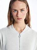 Bisiklet Yaka Parlak Görünümlü Uzun Kollu Kadın Fermuarlı Sweatshirt