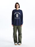 Bisiklet Yaka Baskılı Oversize Kadın Sweatshirt
