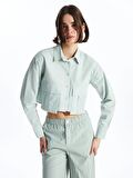 Düz Uzun Kollu Crop Kadın Gömlek