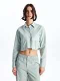 Düz Uzun Kollu Crop Kadın Gömlek