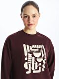 Bisiklet Yaka Baskılı Oversize Kadın Sweatshirt Tunik