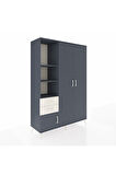 Hyperion Dolap 5 Raflı 2 Çekmeceli Tek Askılı 132x44x195 Antrasit-Antrasit/Aytaşı