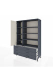 Hyperion Dolap 8 Raflı 6 Çekmeceli Tek Kapaklı  132x44x195 Antrasit-Aytaşı/Antrasit