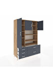Hyperion Dolap 9 Raflı 5 Çekmeceli 3 Kapaklı 132x44x195 Çam-Antrasit/Antrasit