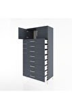Hyperion Dolap Tek Raflı 8 Çekmeceli 2 Kapaklı 88x44x182 Antrasit-Antrasit