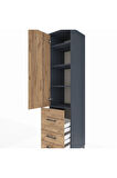 Hyperion Dolap 4 Raflı 3 Çekmeceli Tek Kapaklı 44x44x195 Antrasit-Çam