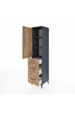 Hyperion Dolap 3 Raflı 3 Çekmeceli 44x44x195 Antrasit-Çam
