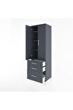 Hyperion Dolap 4 Raflı 3 Çekmeceli 2 Kapaklı 60x44x195 Antrasit-Antrasit