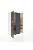 Kronos Dolap 6 Raflı 4 Kapaklı Tek Askılı 132x59x195 Aytaşı-Antrasit/Çam