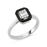 0.11 Karat Siyah Mineli Pırlanta Baget Yüzük