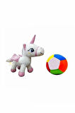 Peluş Beyaz Unicorn Pony At 20 cm ve Peluş Top 12 cm - 2 Ürün 1 Arada Oyuncak