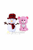 Peluş Kardan Adam 25 Cm ve Pembe Panter Kedi 15 Cm Yılbaşı Kış Dekoratif Hediye Süsleme