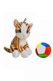 Peluş Kahverengi Kedi 28 cm ve Peluş Top 12 cm - 2 Ürün 1 Arada Oyuncak