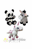 Küçük Peluş Panda-Eşek-Unicorn Pony At 15 Cm Üçlü Peluş Oyuncak