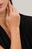 Zirkon Taşlı Gold Tektaş Anturaj Minimal Gümüş Bileklik