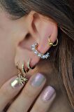 İncili Taç Model Sıkıştırma Kıkırdak Küpe Earcuff