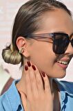 Zirkon Taşlı İncili Sıkıştırmalı Earcuff Kıkırdak Küpesi
