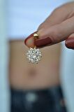 Altın Renkli Çiçek Model Taşlı Çelik Göbek Piercing