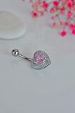 Kalp Model Pembe Taşlı Çelik Göbek Piercing