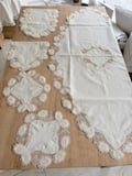 Salon Takımı Çeyizlik Krem Runner Set 5 Parça Keten Masa Örtüsü Runneri Flowers