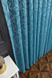 Klasik Şal Desen Turkuaz Renk Desen Tasarım 2 Kat Pileli Tül Perde