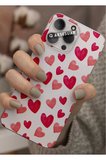 Samsung Galaxy A14 Uyumlu Kırmızı Kalpler Tasarımlı Şeffaf Telefon Kılıfı Kapak Case