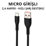Hasır Örgülü 2.4a Micro Usb 1 Metre  Hızlı Şarj Ve Data  Kablosu K-S10 