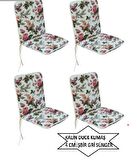 Sandalye Minderi Büyük Arkalıklı  Yıkanabilir 4'Lü İngiliz Gülü  Desen  4 CM SÜNGER