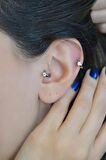 Tektaş Halka Tragus Piercing Helix Kıkırdak Küpesi Gümüş Renk